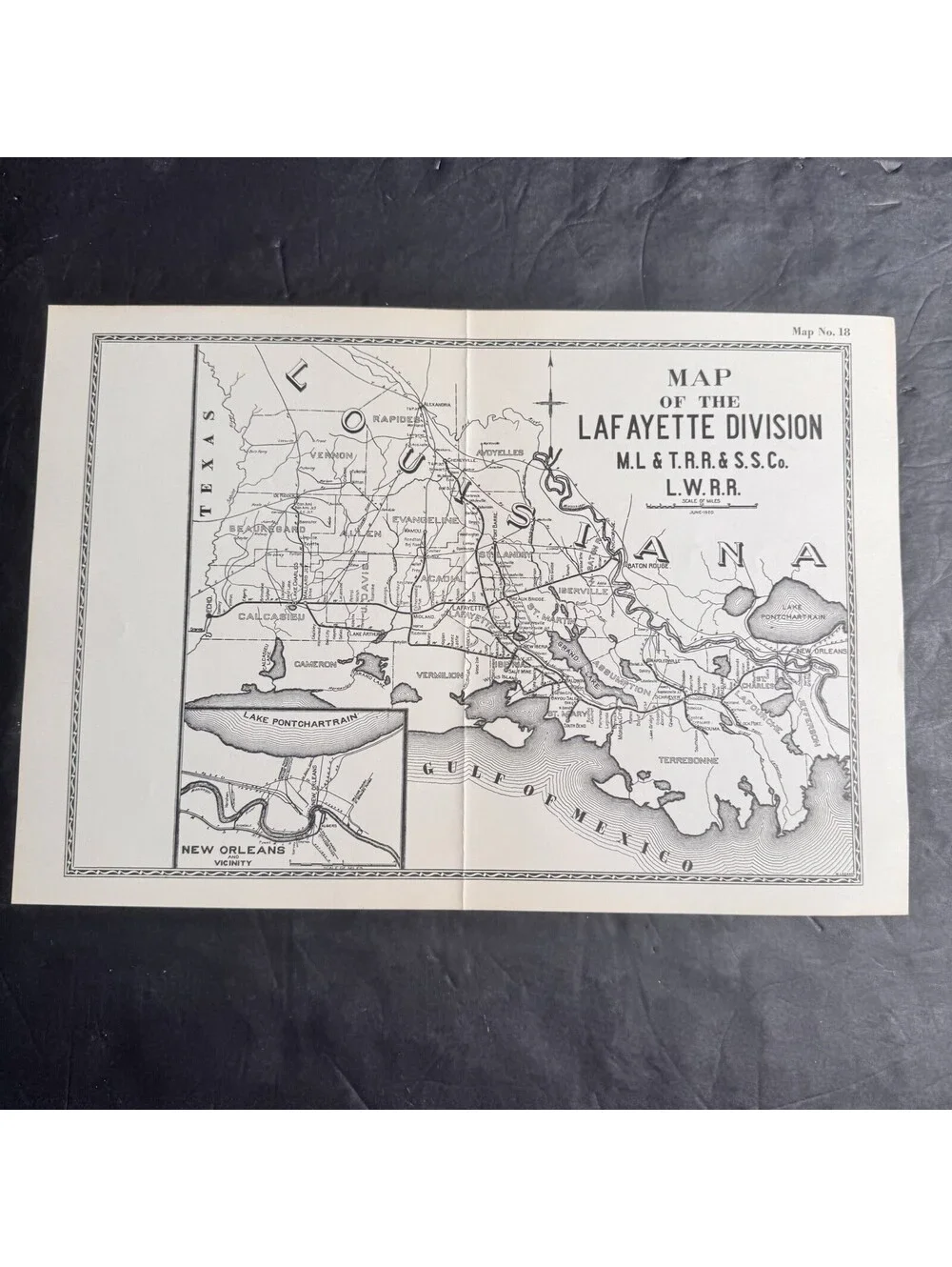 Vtg Southern Pacific Railroad Map 17 & 18 Victoria Lafayette Division Locomotive